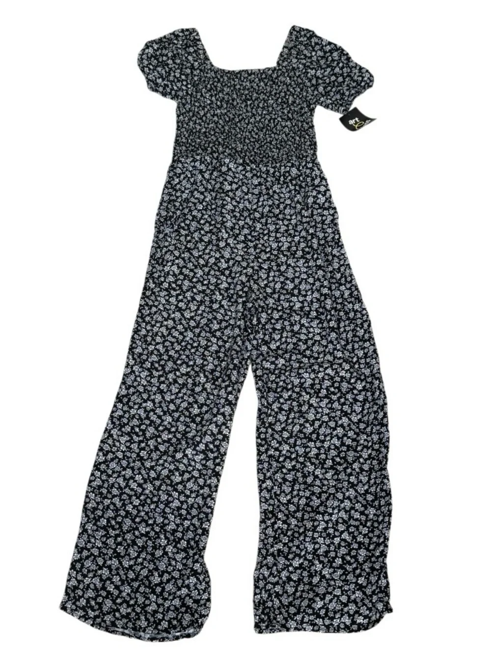 Art Class Target Black Floral Smocked Wide Leg‎ Romper Jumpsuit Girls L (10-12)